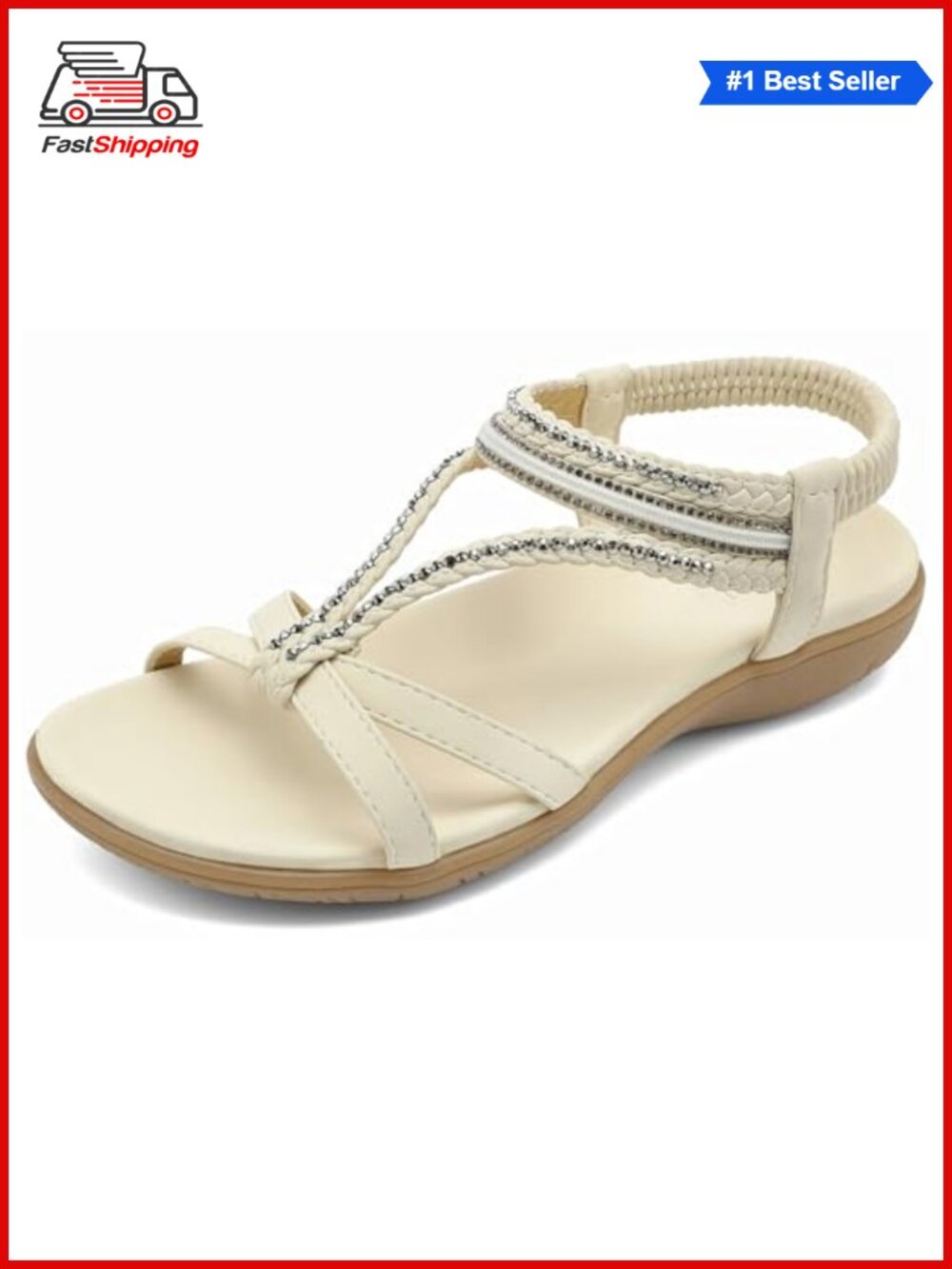 Women's Bohemian Flat Sandals Orthopedic Rhinestone Ankle Strap Summer Shoes